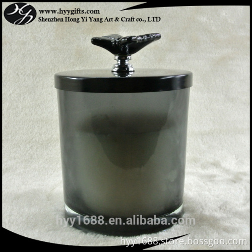 transparent grey votive candle holder glass with lid with butterfly handle